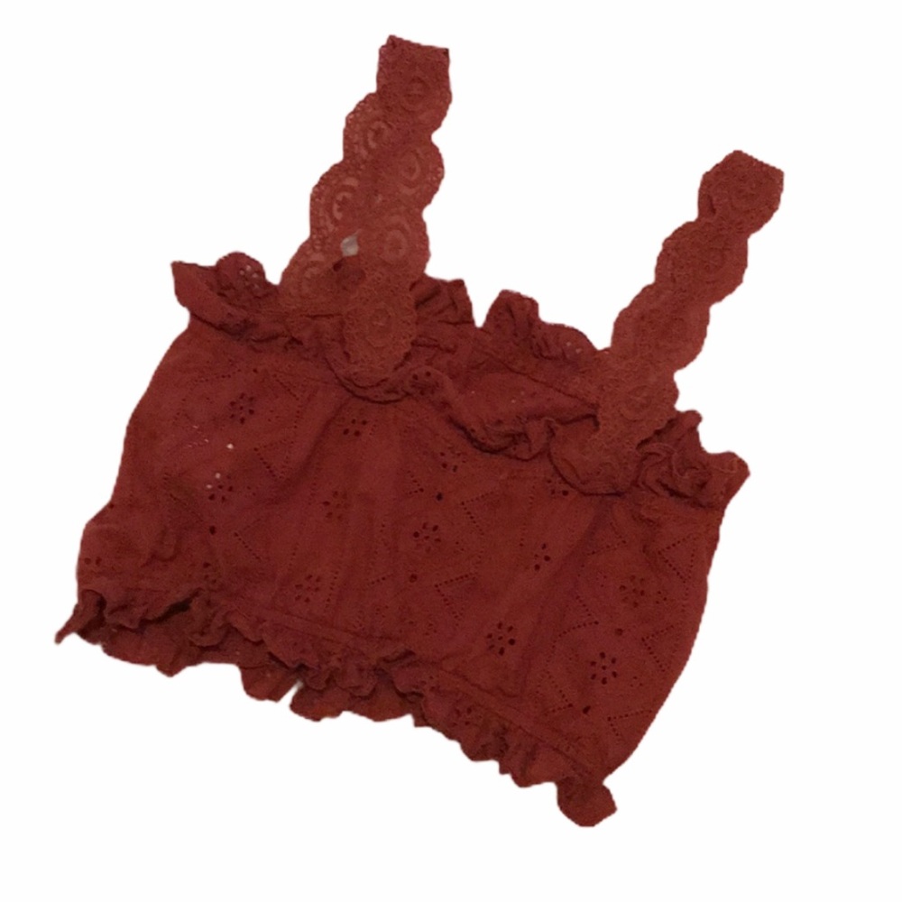 New! Boho eyelet crop top in rust - Picture 12 of 13